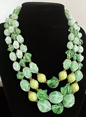 Vintage Green Lucite Plastic Multi Strand Necklace W. Germany  18  Adjustable  • $9.99