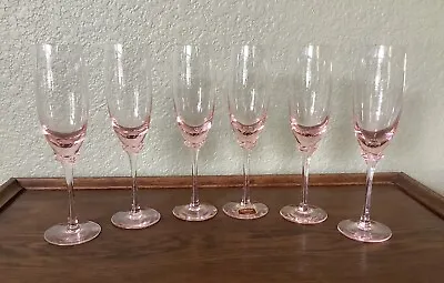 Lot Of 6 Vintage Gorham Crystal Peach Champagne Flutes • $43.03