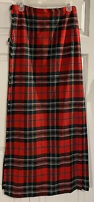 Kinloch Anderson Scotland Classic Kilted Maxi Skirt Vintage Red Wool Tartan S/M • $39.99