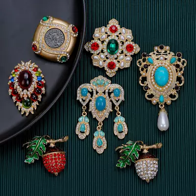 Exquisite Women Crystal Badge Pin Vintage Enamel Brooch Pin Elegant Lady Jewelry • $7.19