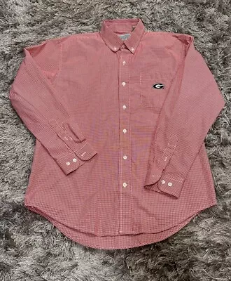 Men’s UGA Long Sleeve Polo Button Up Red & White Check Medium • $8.47