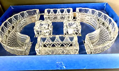 $29.99 • Buy Vtg VAL ST LAMBERT Crystal 6 Pc Centerpiece Candle Holders & Dishes Set In Box