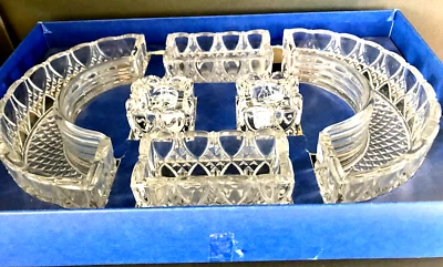 $29.99 • Buy Vtg VAL ST LAMBERT Crystal 6 Pc Centerpiece Candle Holders & Dishes Set In Box
