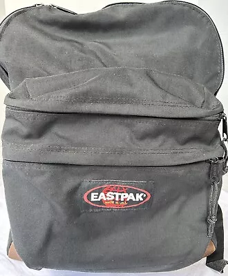 Vintage 90s EASTPAK Backpack Leather Bottom Large CLEAN Black • $40