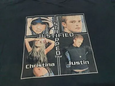 $100 • Buy Rare Justin Timberlake Christina Aguilera Justified Striped Tour T Shirt Size L