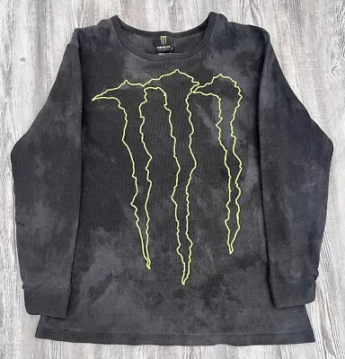 Y2k Monster Energy Shirt Mens Long Sleeve Waffle Knit Thermal Pullover Black B5 • $39.99