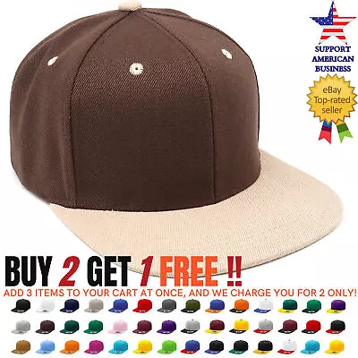 Baseball Cap Plain Snapback Adjustable One Size Trucker Hat New Flat Bill Black • $4.64