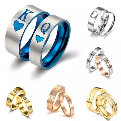 Couple Matching Stainless Steel Ring For Promise Engagement Wedding Jewelry Gift • $2.37