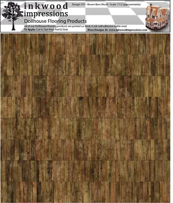 Dollhouse Flooring 6 Mil Peel & Stick Vinyl 12  X 12  Brown Barn Wood Design 11 • $6