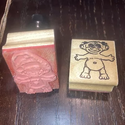 1992 Inkadinkado Troll Rubber Stamps Santa Hat Wood • $40