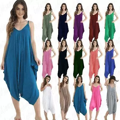 £11.99 • Buy Womens Cami Jumpsuit Playsuit Romper Baggy Harem Lagenlook Dress