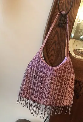 IPA NIMA HANDMADE Pink Sequin Beaded Fringe Shoulder Bag Purse BOHO CHIC!! • $15.49