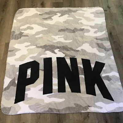 $17.95 • Buy VICTORIA'S SECRET PINK Soft Cozy Fleece Blanket Throw White Gray Camo 50x60