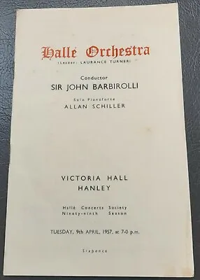 1957 Allan Schiller Piano Halle Orchestra Programme Victoria Hall Hanley Mozart • £3