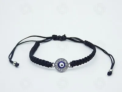 Handmade Black Hamsa Silver Bracelet Charm Blue Evil Eye Protection Gift UK  • £3.99