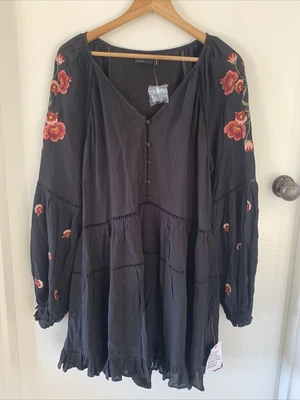 $28 • Buy Asos Black Embroidered Tiered Smock Dress Uk 18