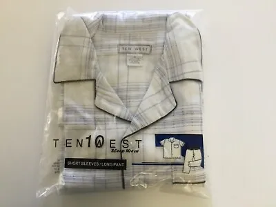 Ten West Men Sleepwear Short Sleeve And Pant Set Cotton Blend Blue White Size XL • $16.99
