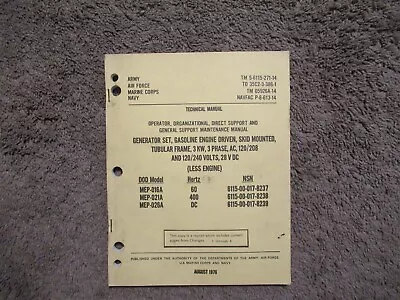 Military Book For Generator Set3 KW MEP-016A MEP-021A MEP-026A -14 Used • $12.99