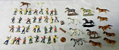 Marx HK-8933 Miniature Western Town Parts - Plastic Cowboys + Townfolk + Horses • $35