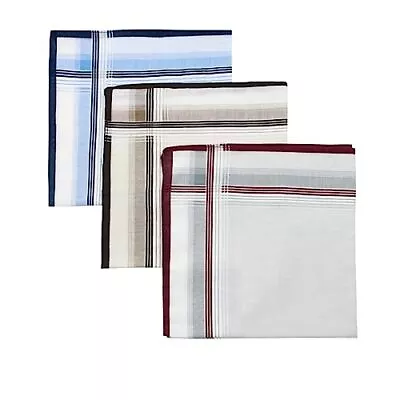  Cotton Handkerchiefs For Men 16'' Plaid Pocket Squares 3-pack Red Blue Coffee • $18.97