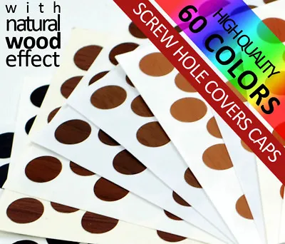 50 Self Adhesive Pvc Stick On Furniture Sticker Screw Hole Cover Caps 60 Colours • £2.99