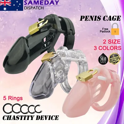 BDSM Penis Cage Men Chastity Kit Adjustable With 5 Ring Fetish Restraint Bondage • $17.99