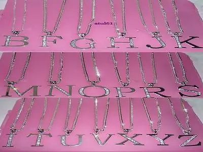 £3.29 • Buy Big Initial Necklace Letter Name Pendant Silver Plated Crystal On Long Chain New