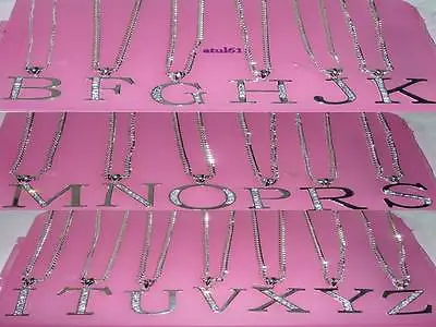 Big Initial Necklace Letter Name Pendant Silver Plated Crystal On Long Chain New • £3.29