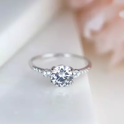 2Ct Round Cut Natural Moissanite  Engagement Wedding Ring  14K White Gold Plated • $89.99