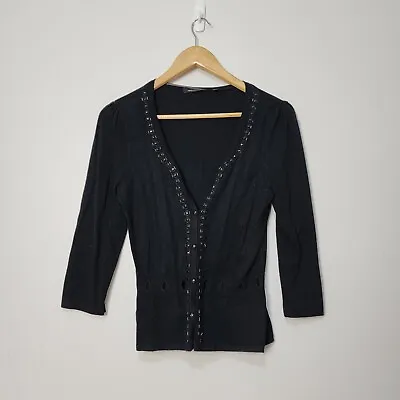 Marco Polo Cardigan Womens Small S Black Button Up Knit Jacket Cardy • £15.47