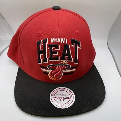Miami Heat Hat Cap Snap Back Red Mitchell & Ness NBA Basketball Mens • $12.59