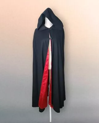 Vintage TEXAS BODY HANGINGS Medium Black Long Cloak Cape Black Wool Red Satin  • $295.90