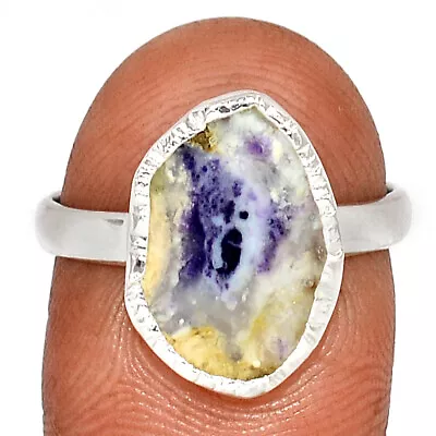 Natural Violet Flame Opal Slice - Mexico 925 Silver Ring Jewelry S.9 CR32359 • £8.91