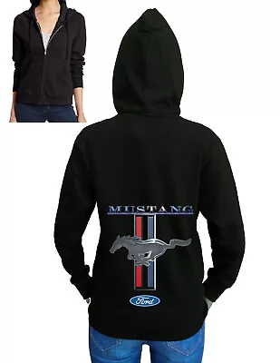 Junior's Ford Mustang Black Fleece Zipper Hoodie Classic Car GT Racing Muscle • $24.99