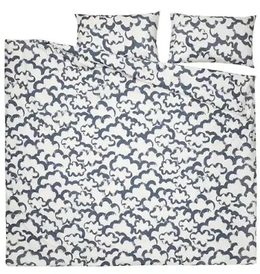 Ikea Ekpurpurmal Double Duvet Set 200x200 Cm 2 Pillowcases Blue White Clouds • £37