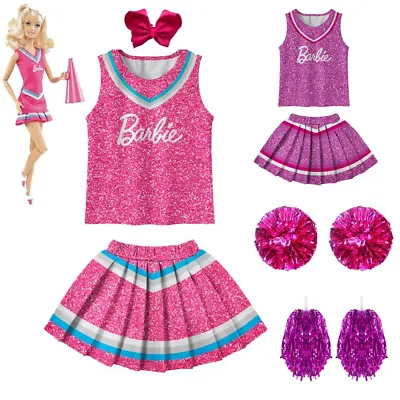 Kids Girls Barbie Princess Costume Cheerleader Fancy Dress Vest+Skirt Outfit Set • £4.49