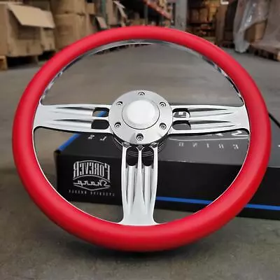 14  Inch Billet Steering Wheel Red Half Wrap + Horn - 6 Hole C10 Camaro • $124.33