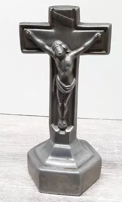 Vintage Antique Standing Crucifix 9  Metal Pewter Unique Rare Tabletop  • $79.99