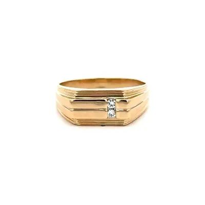 Estate 14k Yellow Gold Diamond Polished Grooved Channel Men's Wedding Band Ring • $556.80