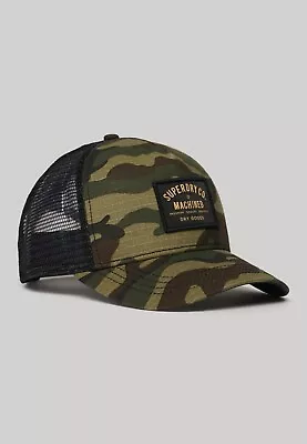 Superdry Trucker Cap Snapback Baseball Cap Mesh Panel Camo Khaki Green • £24.99