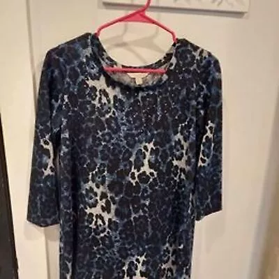 Laura Ashley Women's Small Blue Leopard Print Rhinestone Sweater Pullover • £8.68