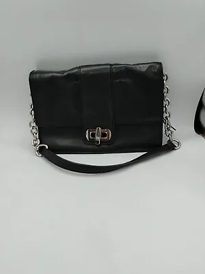 Women's B Makowsky Black Leather Silver Chain Shoulder/Hand Bag/Clutch Purse • $20