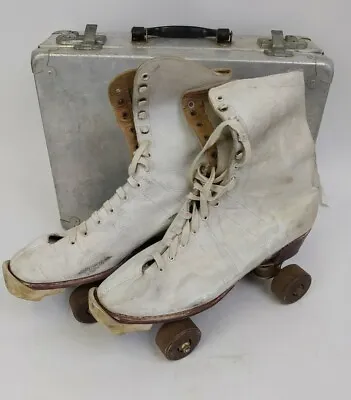 Size 10 JC Higgins Vintage Sears Roller Skates Womens White W/ Suitcase • $41.99