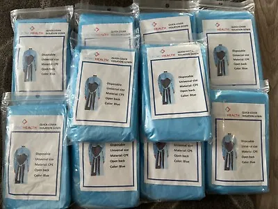 10PC Disposable QUICK COVER BLUE Isolation Gowns Medical HOSPITAL CPE OPEN BACK • $14