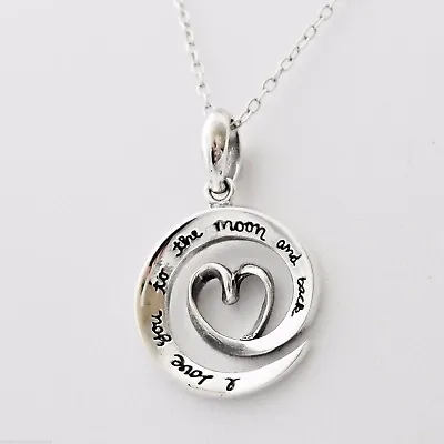 I Love You To The Moon And Back Necklace - 925 Sterling Silver Heart Swirl Gift • $24