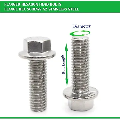 Flanged Hexagon Head Bolts Flange Hex Screws A2 Stainless Steel M5 M6 M8 M10 • £0.99