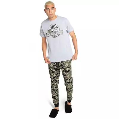 Jurassic Park Mens Pyjamas Logo Camo Camouflage PJs Long Sleep Set Official • £24.99