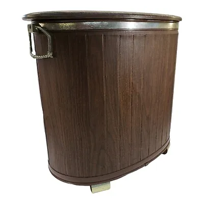 $69.99 • Buy Vintage Mid Century Bathroom Laundry Hamper Brown Wicker Pearl-Wick Faux Wood 