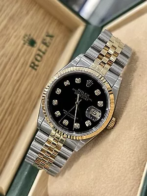 Gents Steel & Gold Rolex Datejust 36mm 16233 Custom Black Diamond Dial • £5995