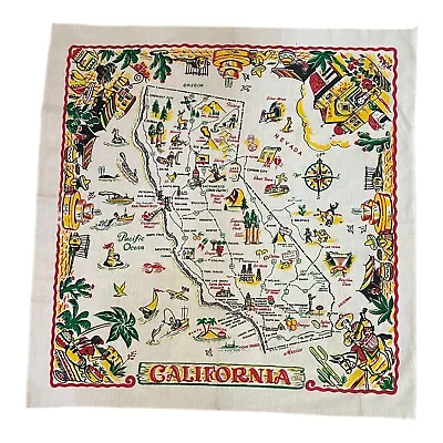 Vintage Cactus Cloth Hand Printed State Souvenir CALIFORNIA Tablecloth • $59.98